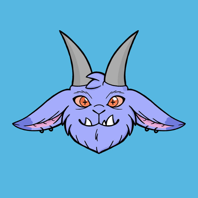 Regular Bentley Beast Icon, the smiling head of a lavender furred goat-like monster on a turquoise background.